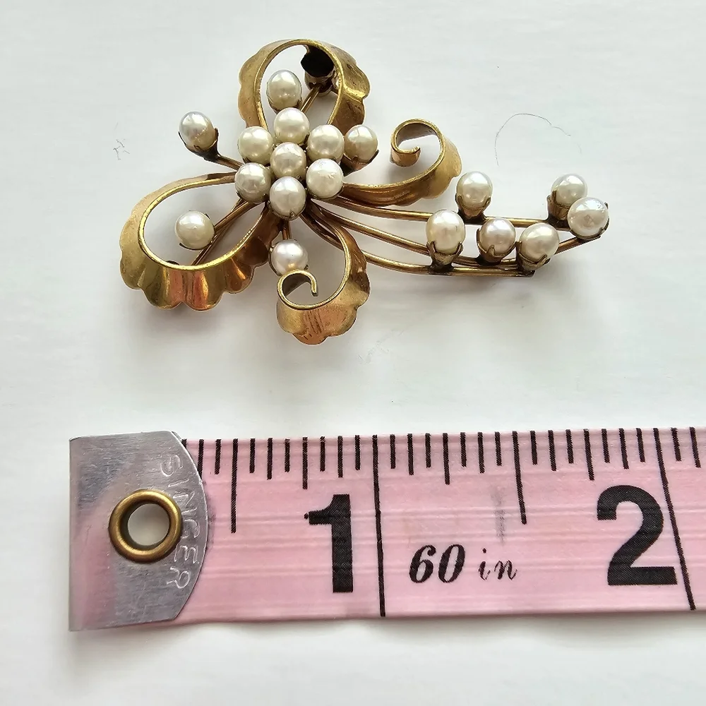 Vintage Signed FB Foster & Bailey 1/20 12K Gold Filled Pearl Bow Brooch MCM
